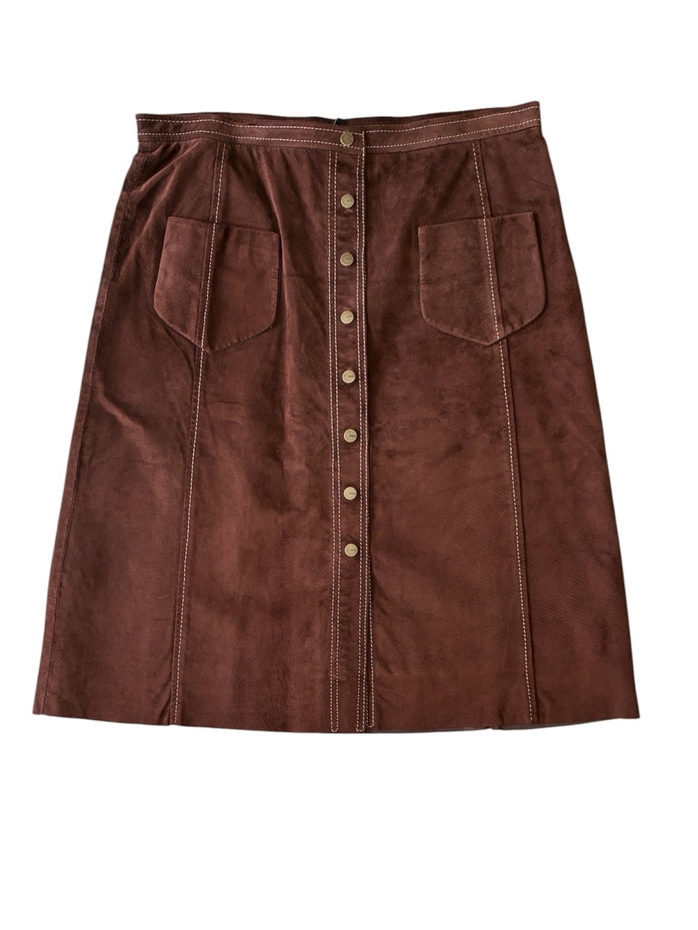 BCBGMaxAzria Brown Genuine Suede Leather Snap Front Skirt Size 10